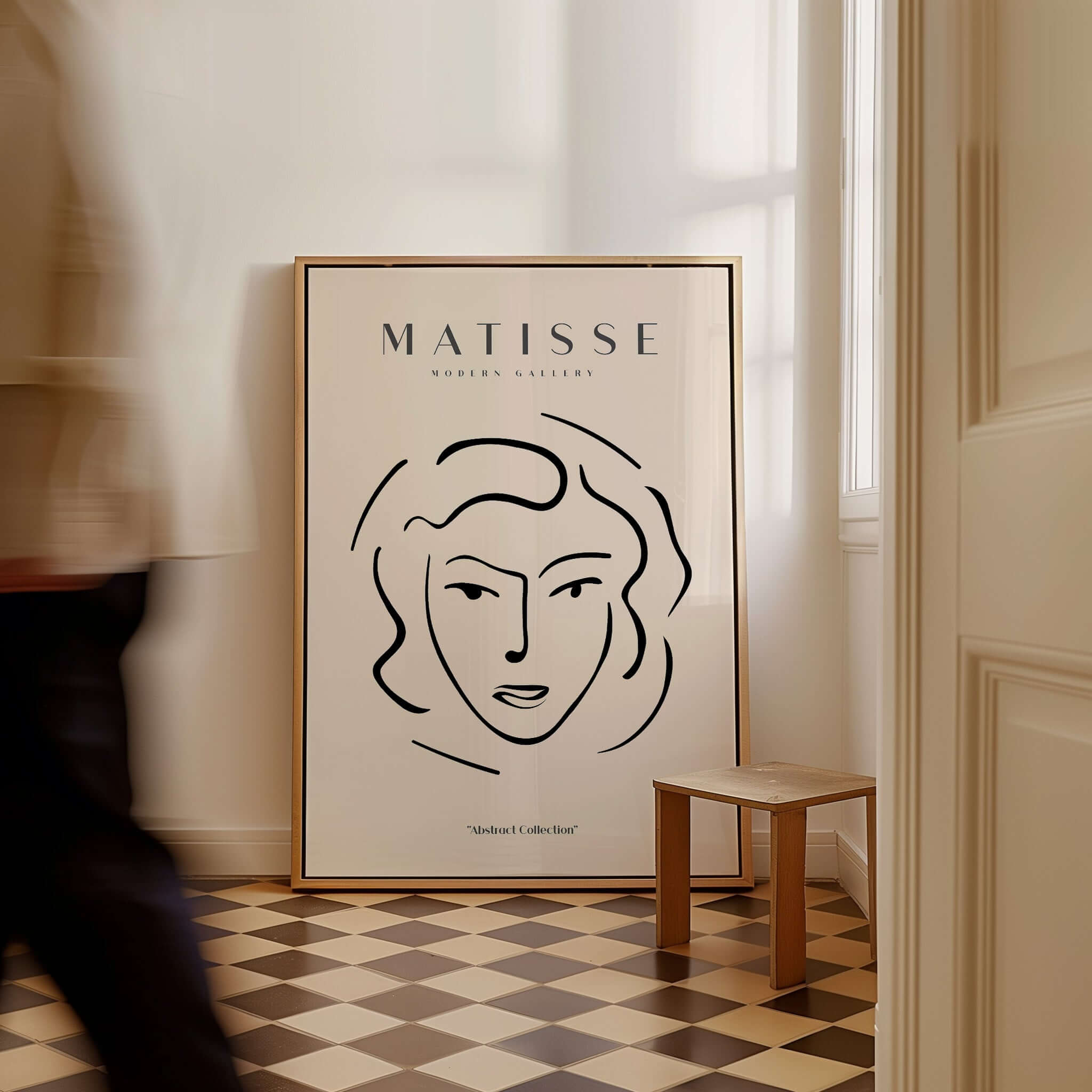 Matisse Art Prints - Abstract Line Face Drawing in a modern interior setting with minimalist decor.