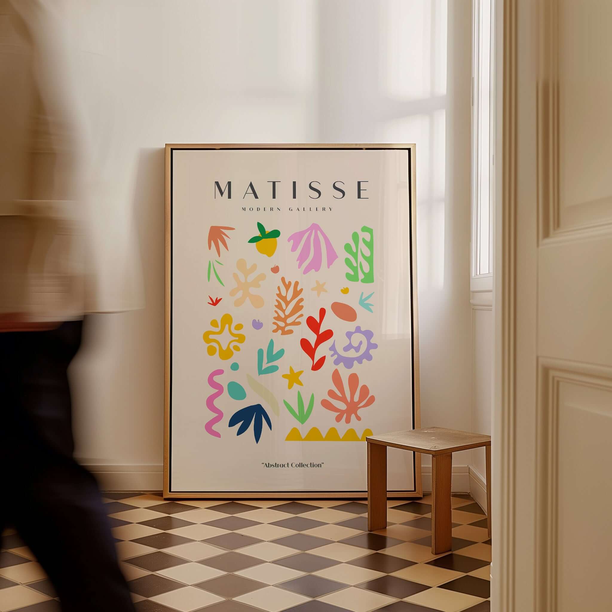 Matisse Art Prints - Playful Abstract Shapes Mix Wall Art featuring colorful abstract shapes in a stylish interior setting.