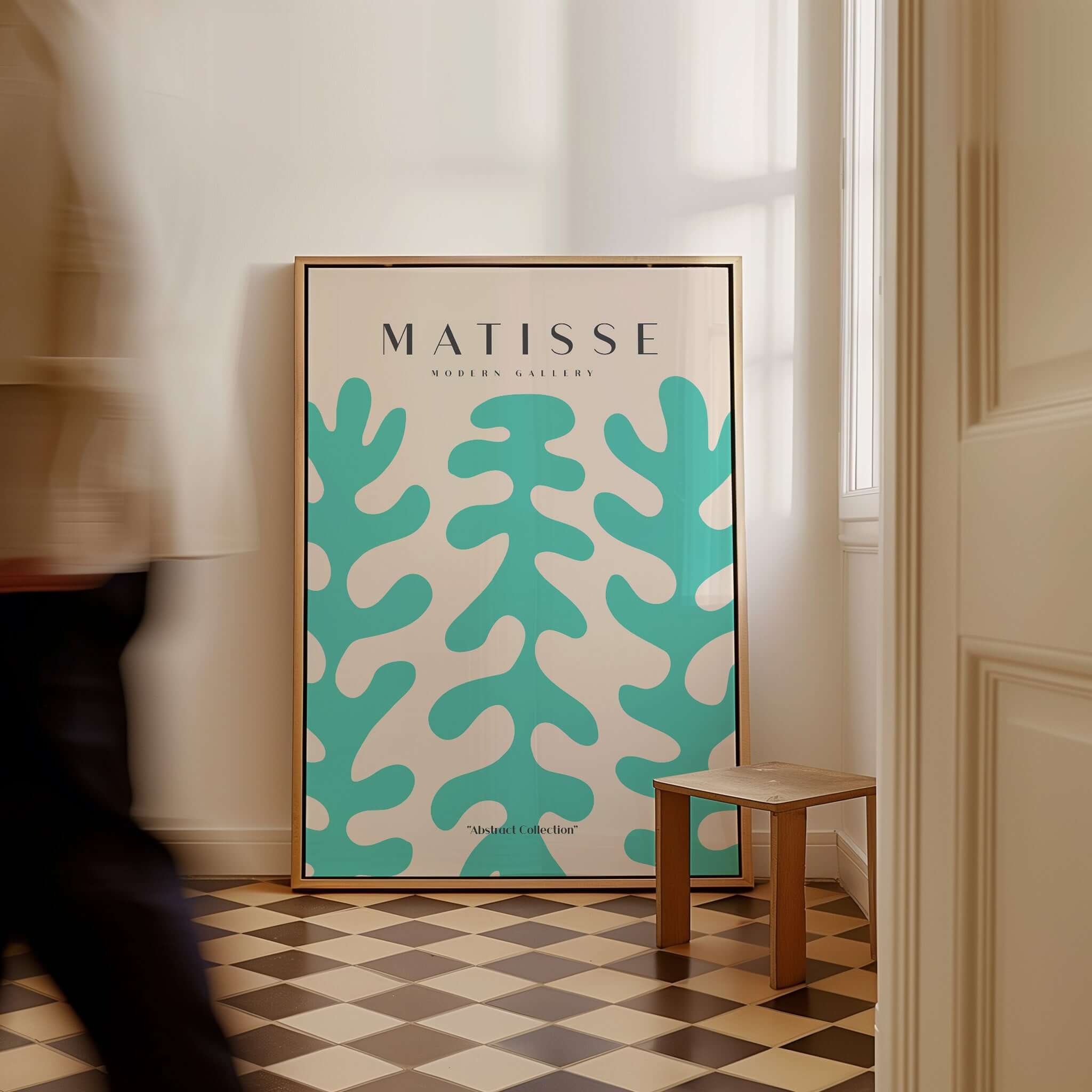 Matisse Art Prints - Teal Coral Pattern Abstract Wall Art displayed in a stylish interior with a patterned design.