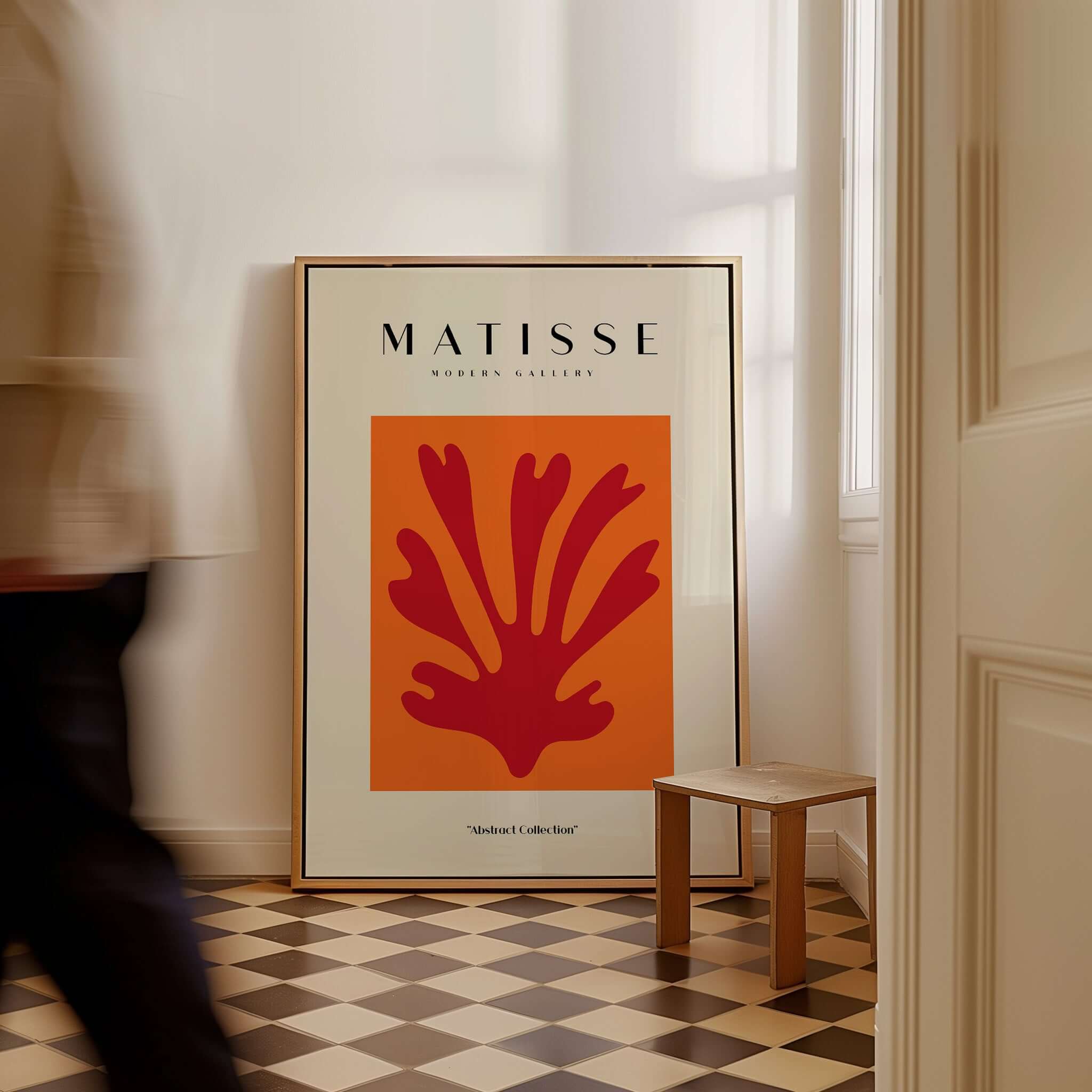 Matisse Art Prints - Red Leaf Abstract Orange Square Poster displayed in a stylish interior setting.