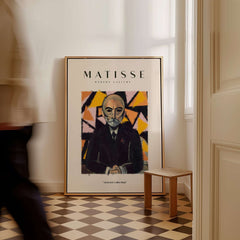 Matisse Art Prints - Portrait Man in Suit Geometric Wall Art displayed in a stylish interior setting with geometric background.