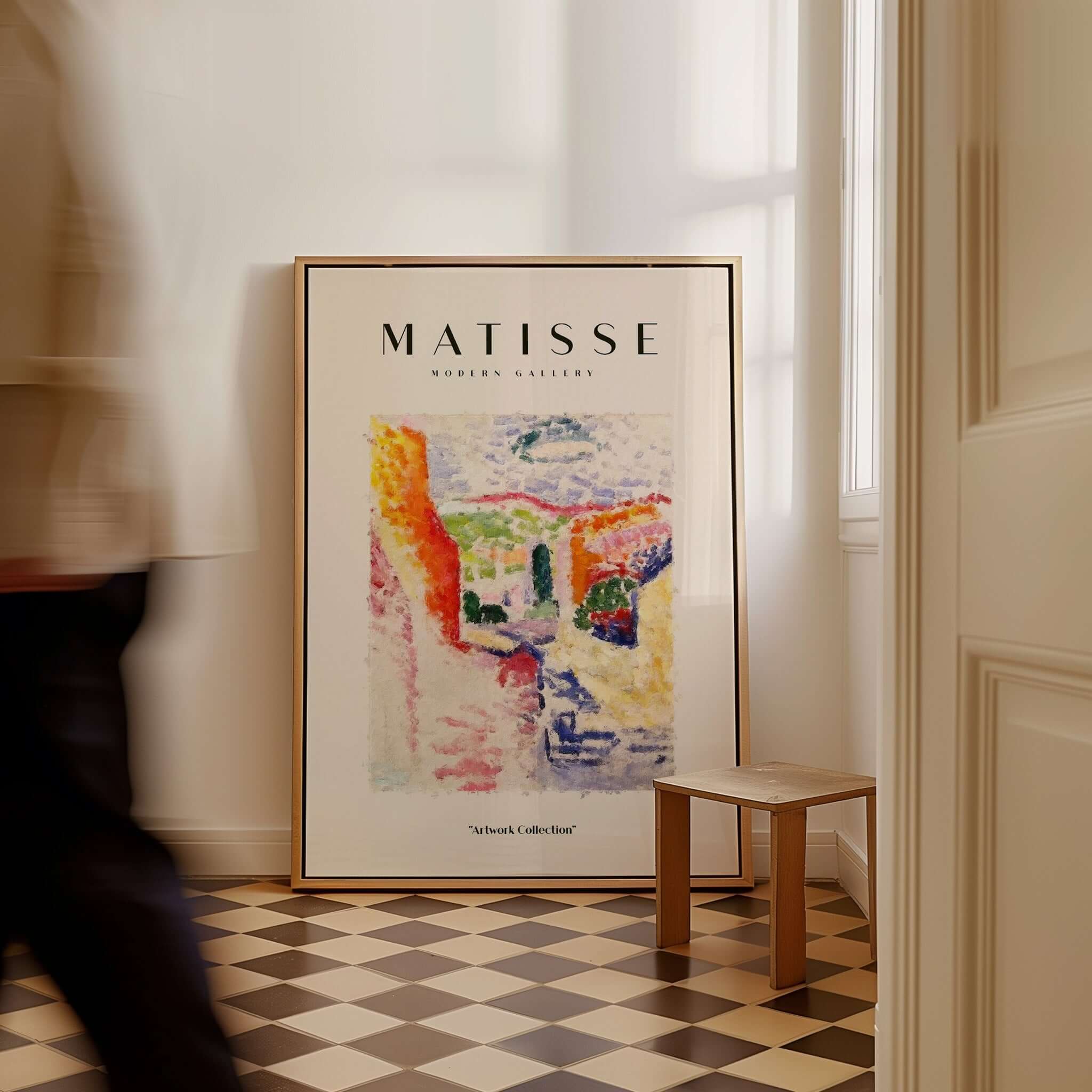 Matisse Art Prints - Abstract Fauvist Poster displayed in a bright room, showcasing vibrant colors and textured design.