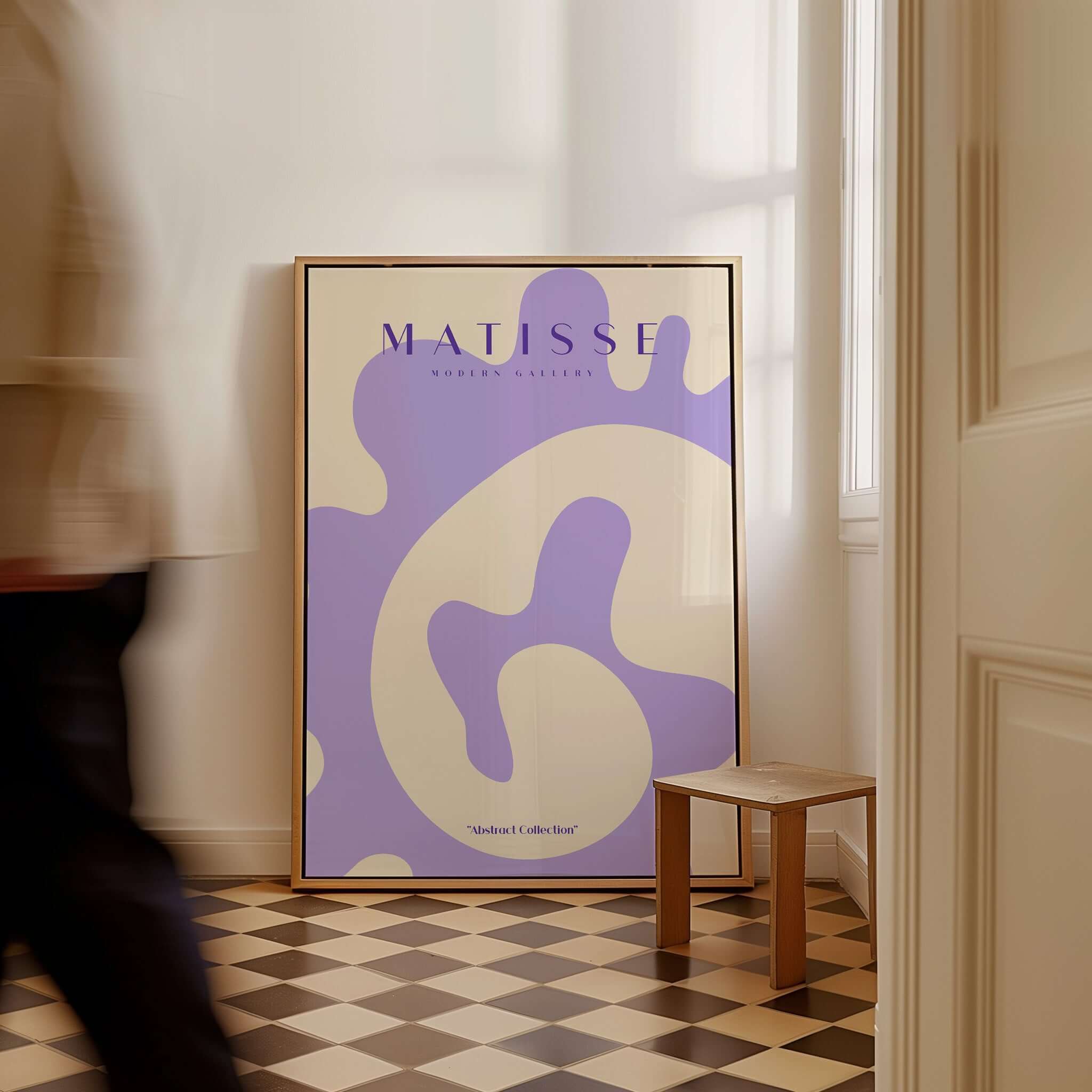 Matisse Art Prints - Lavender Abstract Fluid Organic Shape Poster displayed in a stylish interior with modern decor.
