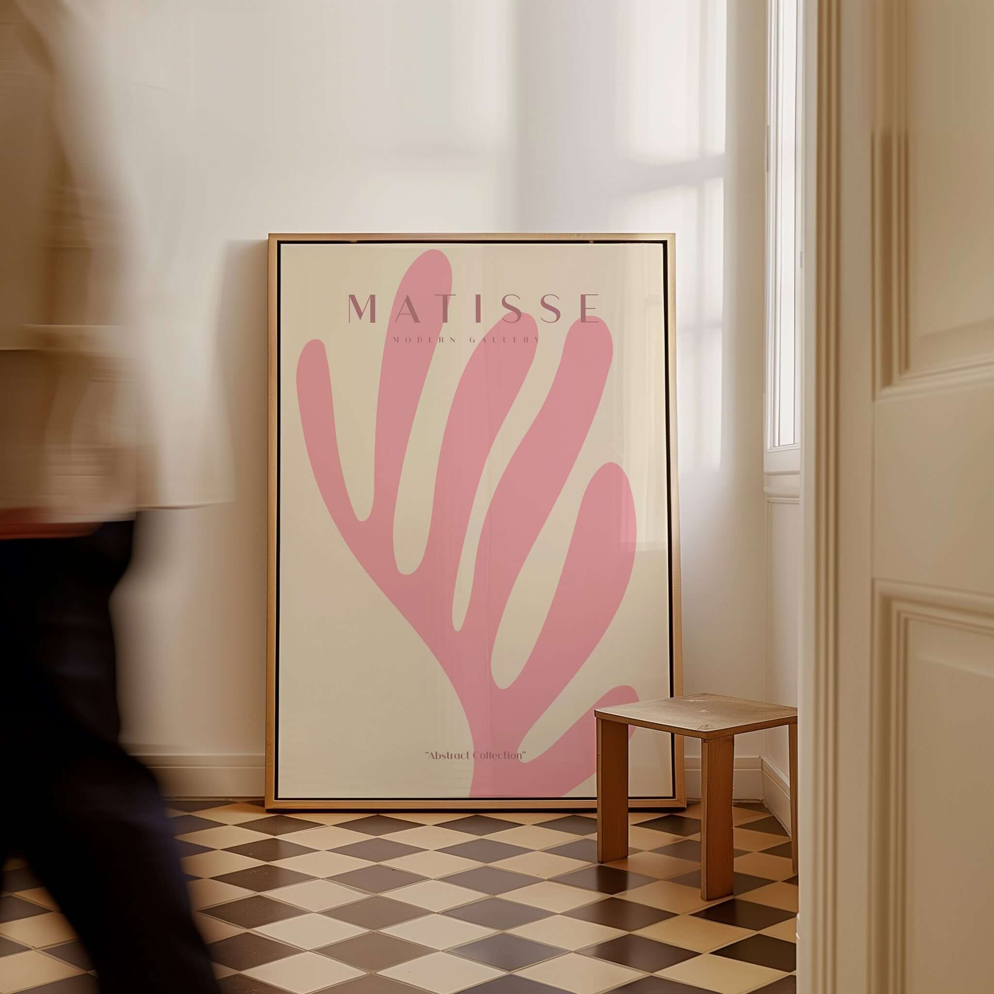 Matisse Art Prints - Pink Coral Leaf Abstract Botanical Poster displayed in a stylish room setting.