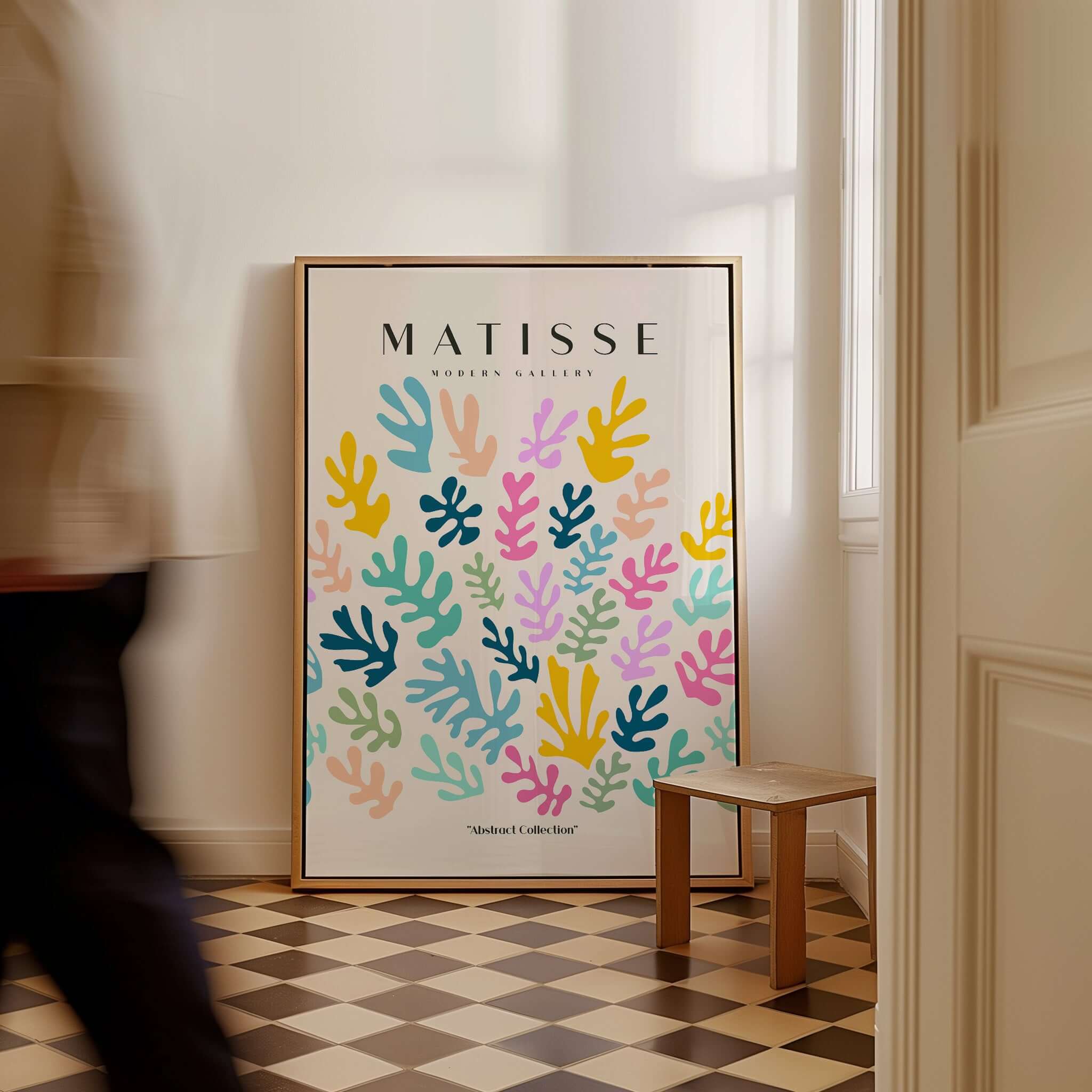 Matisse Art Prints - Colorful Abstract Botanical Scatter Poster displayed in a stylish interior with vibrant colors.