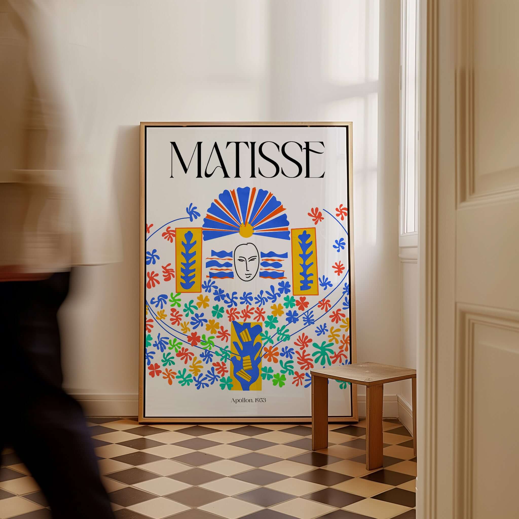 Matisse Apollon 1953 Decorative Cut Out Wall Art Print displayed in a stylish interior with vibrant colors and patterns.