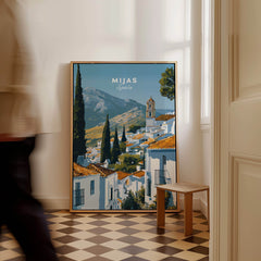 Mijas Spain Wall Art Print | Andalusian White Village Travel Poster displayed in a stylish indoor setting.