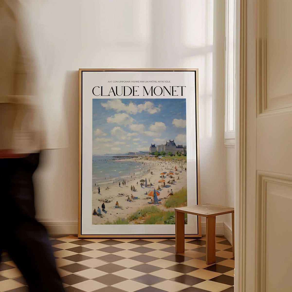 Claude Monet Sunny Beach Day Wall Art - Coastal Resort Scene Print displayed in a stylish interior setting.
