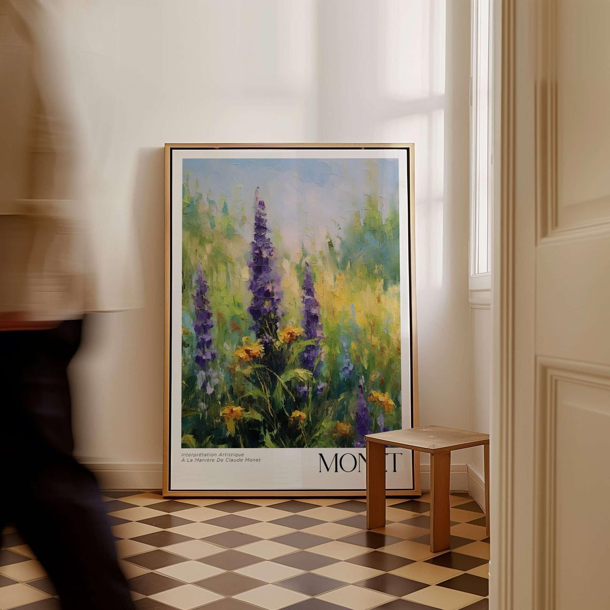 Claude Monet Art Print - Wildflower Meadow Purple Floral Print displayed in a stylish interior setting.