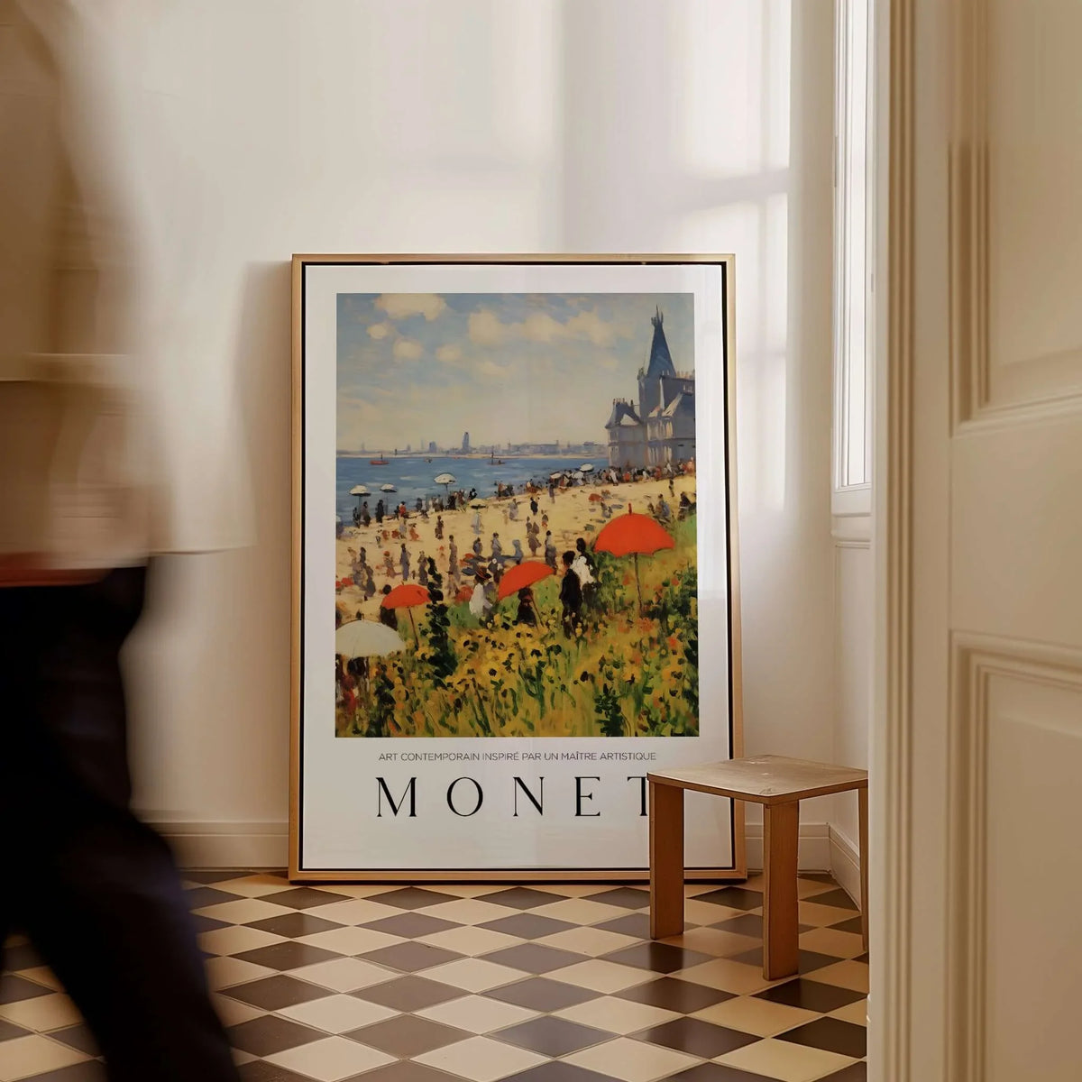 Claude Monet Art Print - Sunny Beach Resort with Flowers Poster displayed in a stylish interior setting.