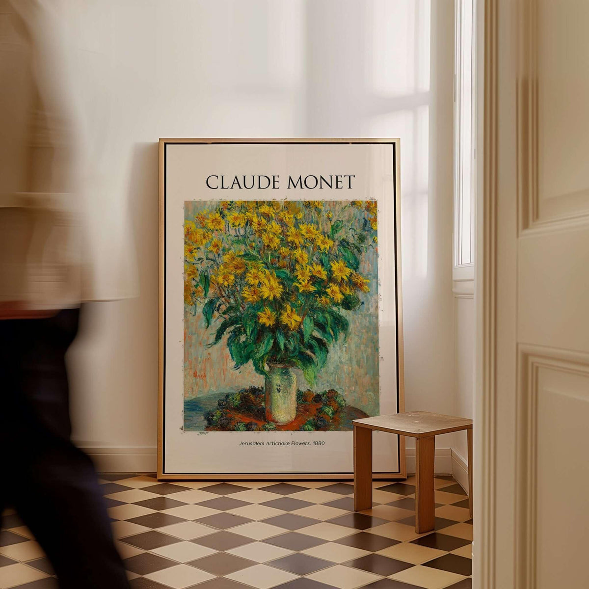 Monet Jerusalem Artichoke Flowers Still Life Floral Art Print Poster displayed in a stylish interior.
