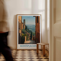 Montepulciano Italy Poster | Tuscany Landscape Vineyard Canvas Print displayed in a stylish interior setting.