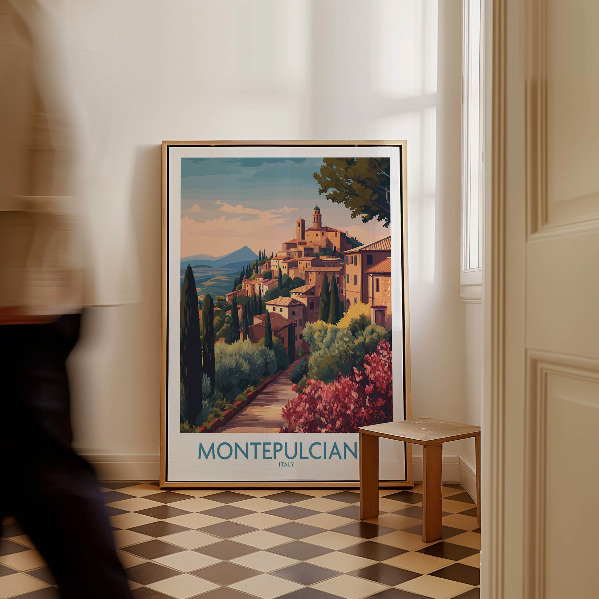 Montepulciano Italy Canvas Print | Italian Sunset Landscape Poster framed in a stylish interior setting.