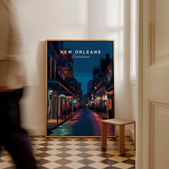 New Orleans Travel Poster | Bourbon Street Night Wall Art Print showcasing Bourbon Street's vibrant atmosphere.