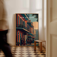 New Orleans Poster | Jazz Band Street Scene Wall Art Print featuring musicians in the French Quarter.