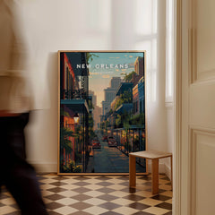 New Orleans Wall Art Print | Historic French Quarter Travel Poster showcasing charming street views.