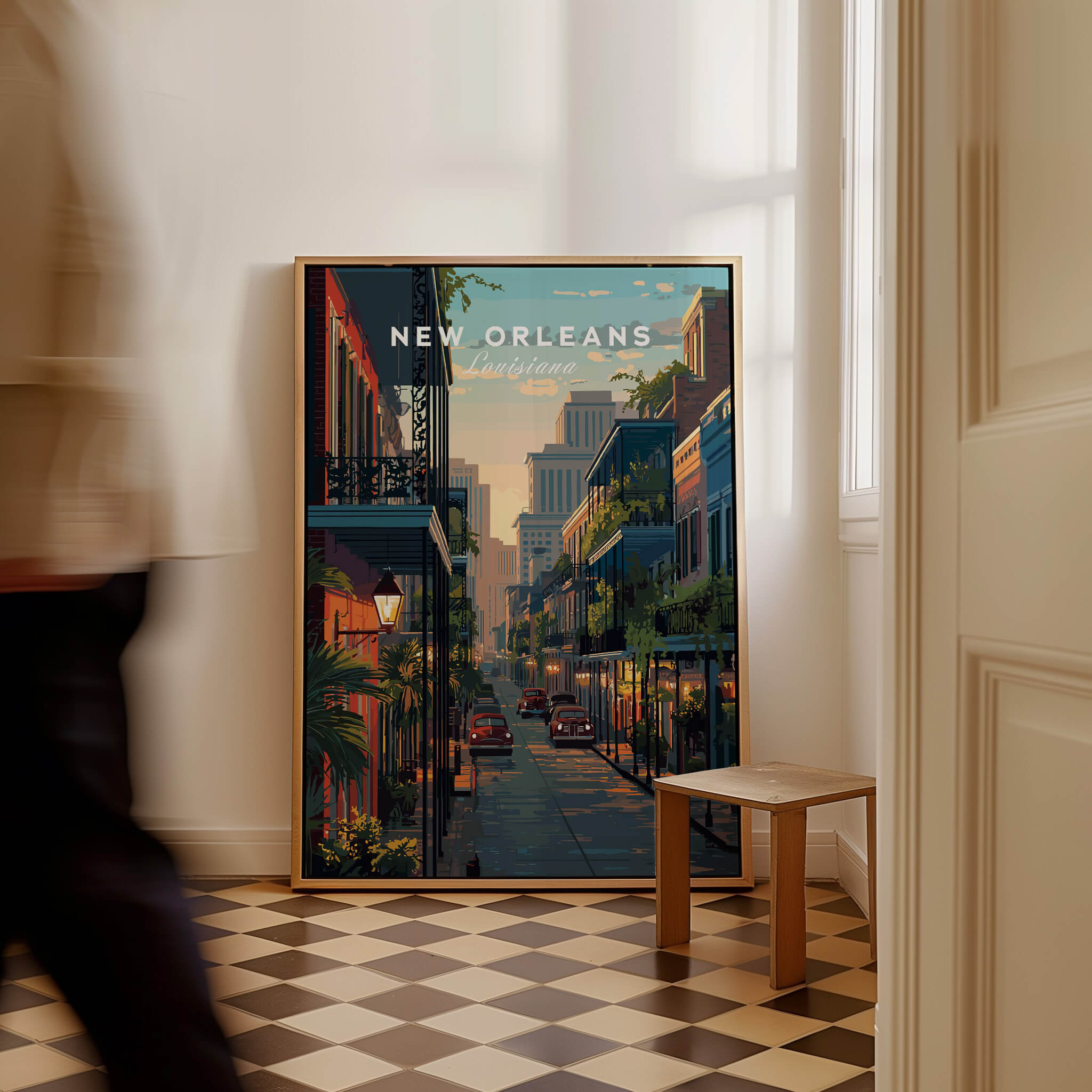 New Orleans Wall Art Print | Historic French Quarter Travel Poster showcasing charming street views.