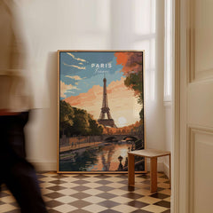 Paris Print featuring the Eiffel Tower at sunset, perfect for capturing memories of France.