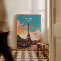 Paris Poster - Eiffel Tower showcasing the iconic Eiffel Tower in a stylish living room setting.