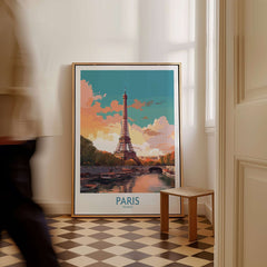 Paris Wall Art - Eiffel Tower vibrant print showcasing the Eiffel Tower in a cozy interior setting.