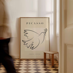 Picasso Dove of Peace Olive Branch Line Art Poster Modern Gallery Print displayed in a stylish interior setting.
