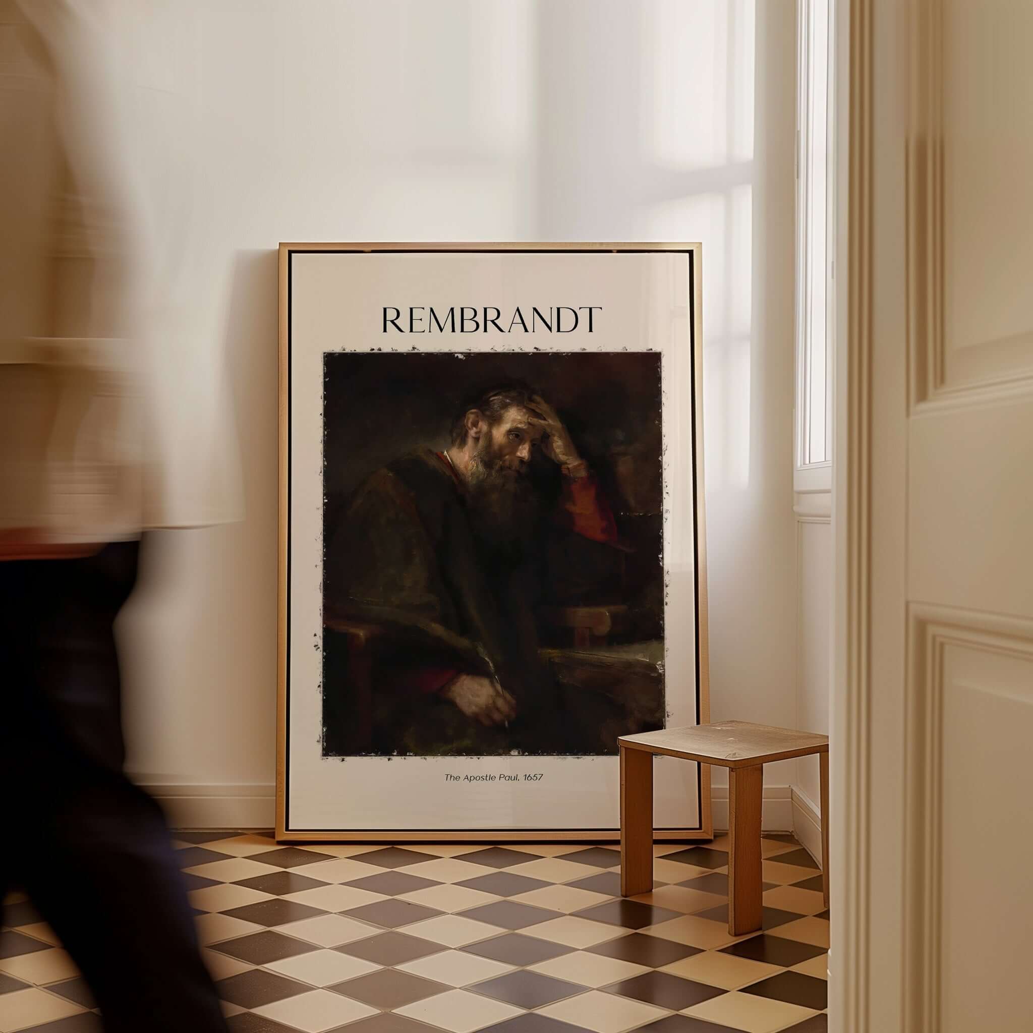 Rembrandt The Apostle Paul 1657 Religious Art Print Baroque Painting Poster displayed in a stylish interior setting.