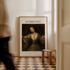 Rembrandt Lucretia 1664 Painting Art Print Baroque Historical Poster Wall Decor showcased in stylish interior.