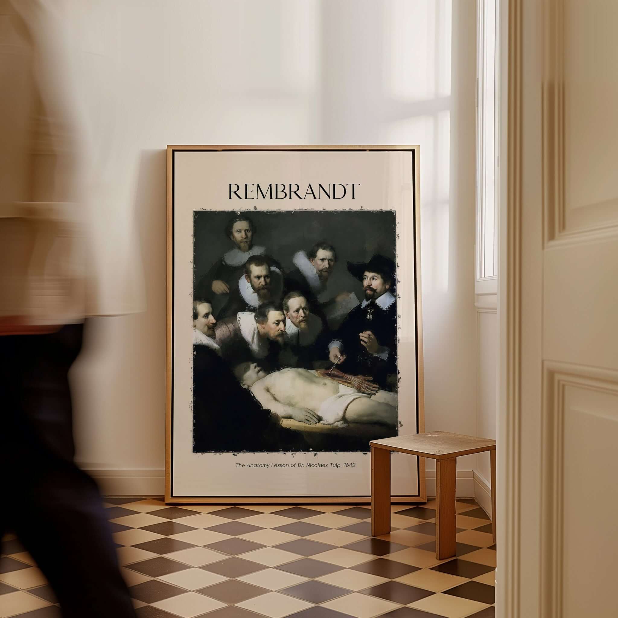 Rembrandt Anatomy Lesson Dr Tulp 1632 Group Portrait Art Print Dutch Master Poster displayed in a modern interior.