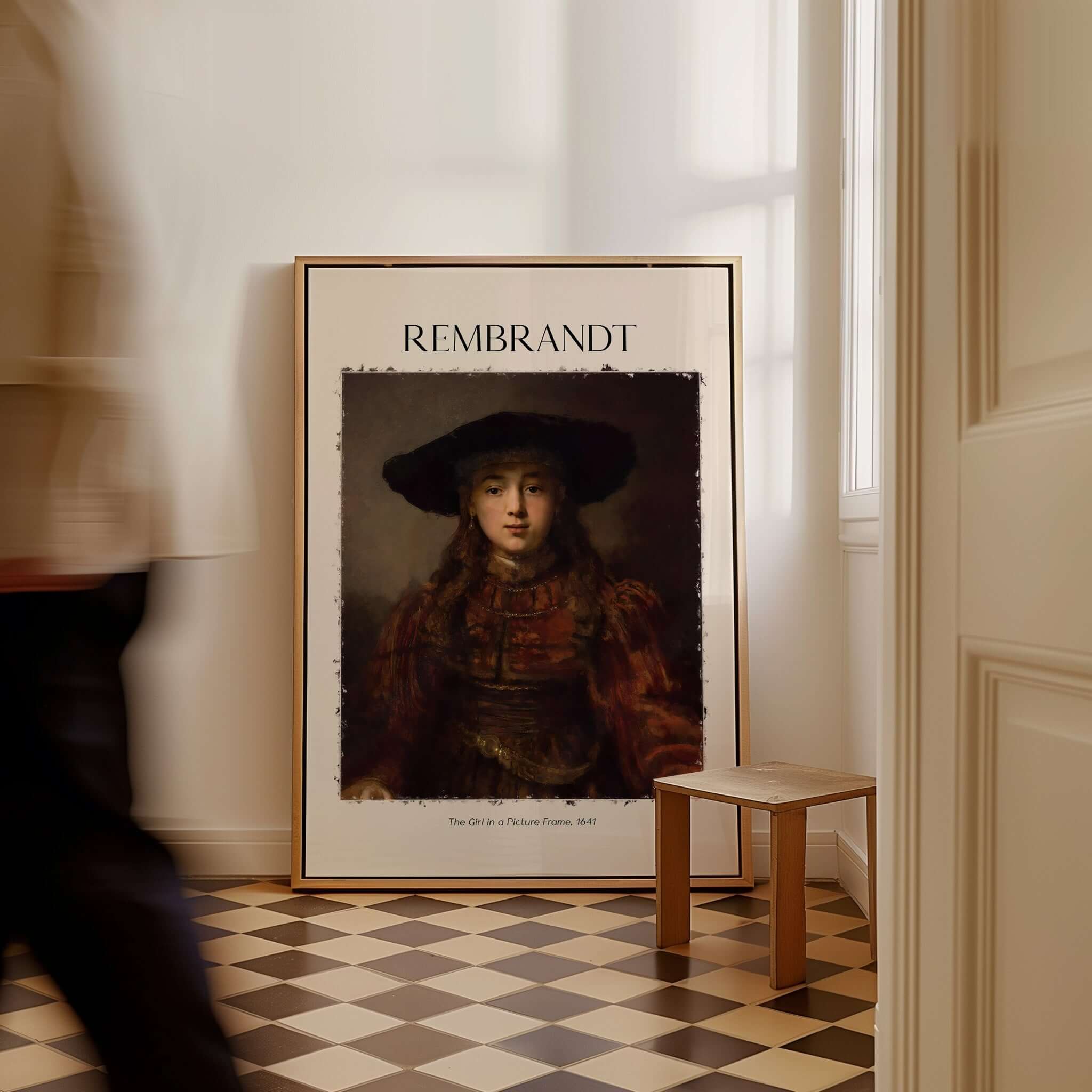 Rembrandt Girl Picture Frame 1641 Portrait Art Print Dutch Golden Age Poster Decor displayed in a stylish interior.