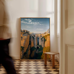 Ronda Spain Wall Art Print | Historic White Village Cliffside Travel Poster in an elegant interior setting.