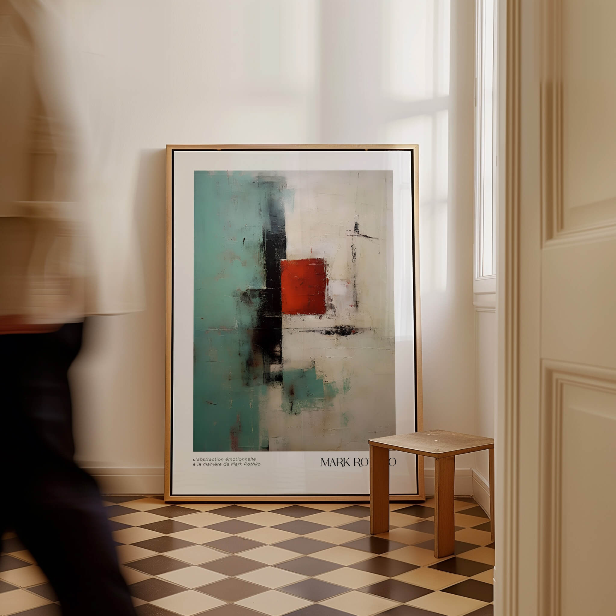 Rothko Inspired Abstract Red and Mint Art Print | Mid-Century Modern Wall Decor in stylish interior setting.