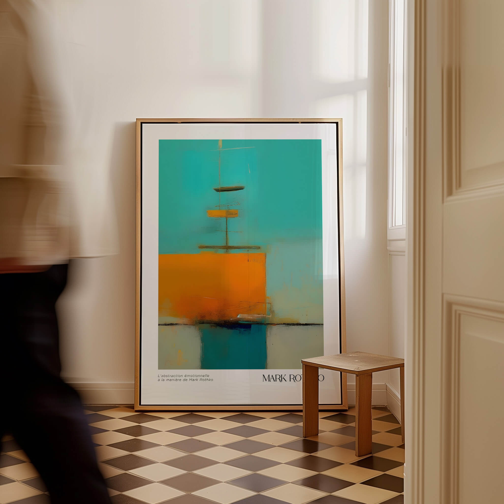 Rothko Inspired Abstract Turquoise Orange Art Print | Minimalist Wall Decor displayed in a modern interior setting.