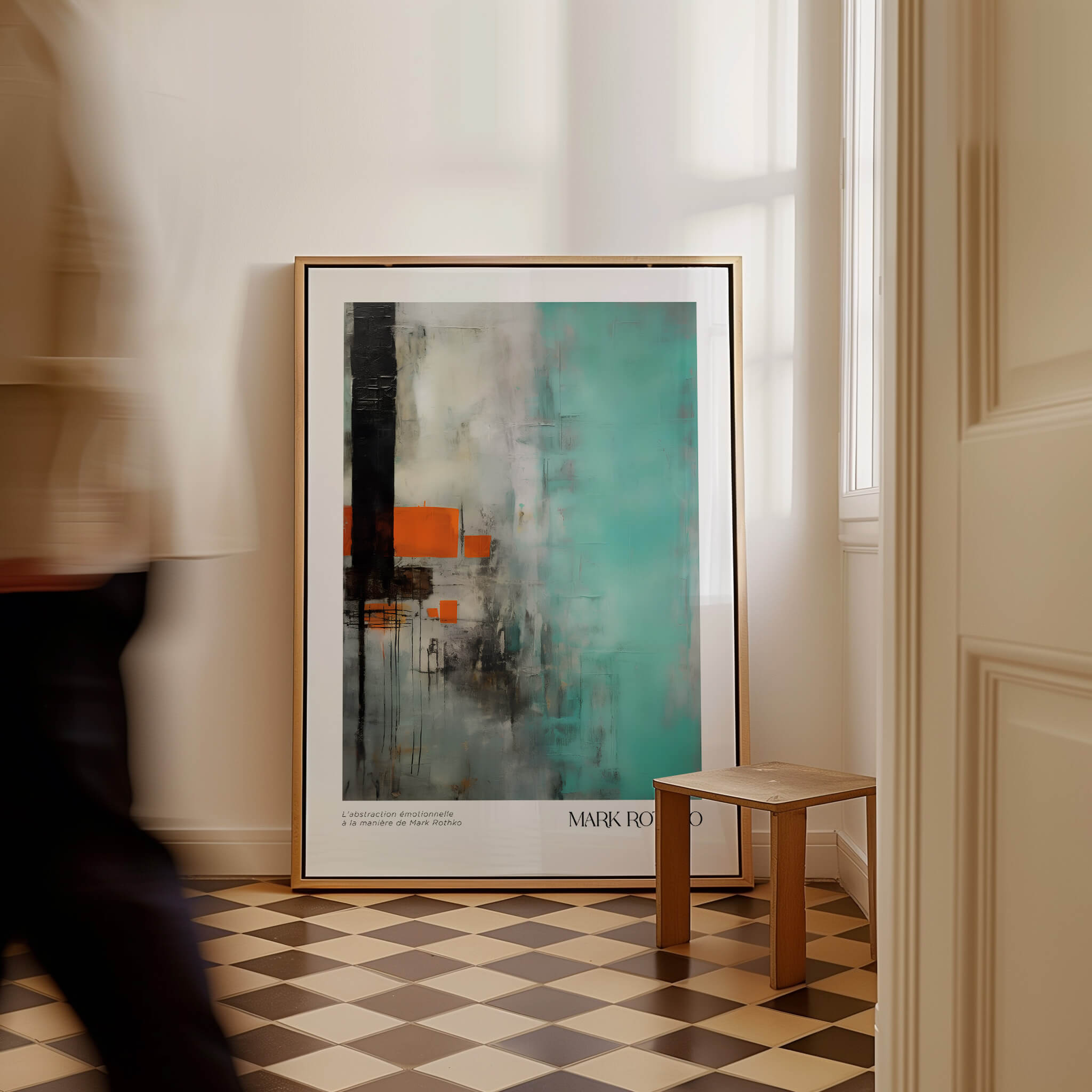 Rothko Inspired Abstract Mint and Orange Art Print | Expressionist Style Wall Decor displayed in a contemporary interior.