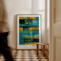 Rothko Inspired Abstract Yellow and Teal Art Print | Modern Poster displayed in a stylish interior setting.