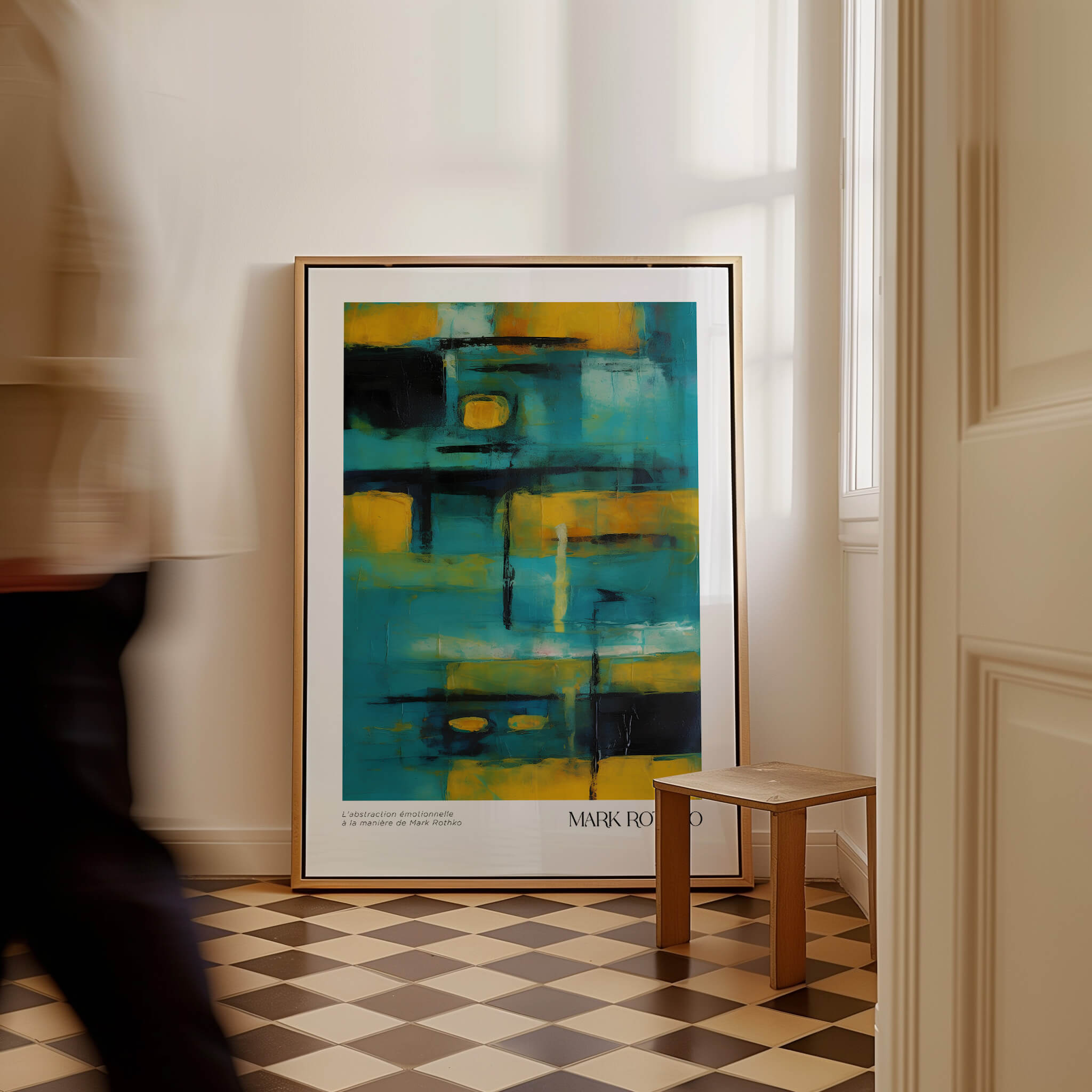 Rothko Inspired Abstract Yellow and Teal Art Print | Modern Poster displayed in a stylish interior setting.