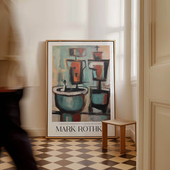 Rothko Style Cubist Abstract Painting | Contemporary Wall Decor displayed in a stylish interior with checkered flooring.