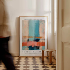 Rothko Inspired Abstract Pastel Color Art Print | Minimalist Vertical Blocks Poster displayed in a serene interior setting.