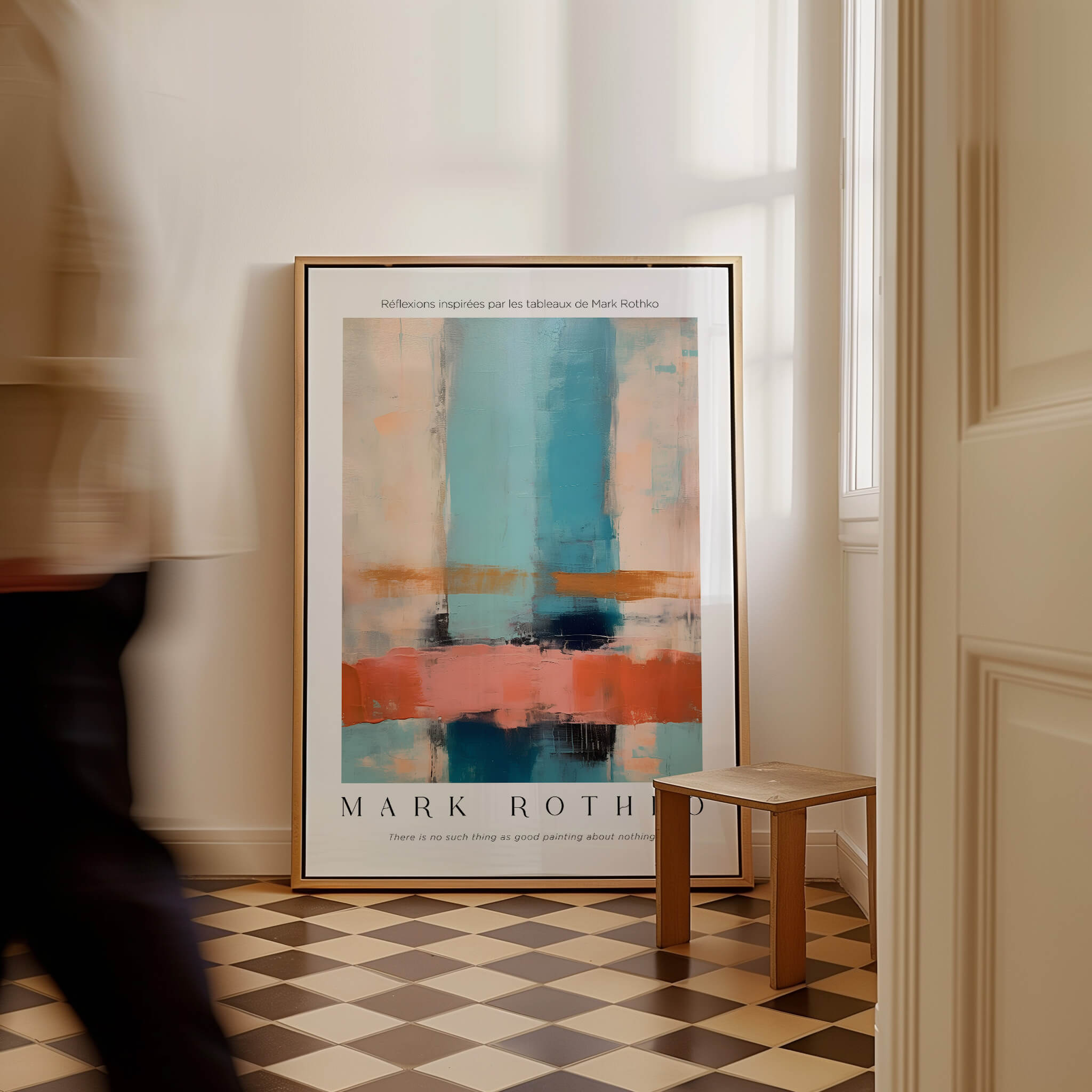 Rothko Inspired Abstract Pastel Color Art Print | Minimalist Vertical Blocks Poster displayed in a serene interior setting.