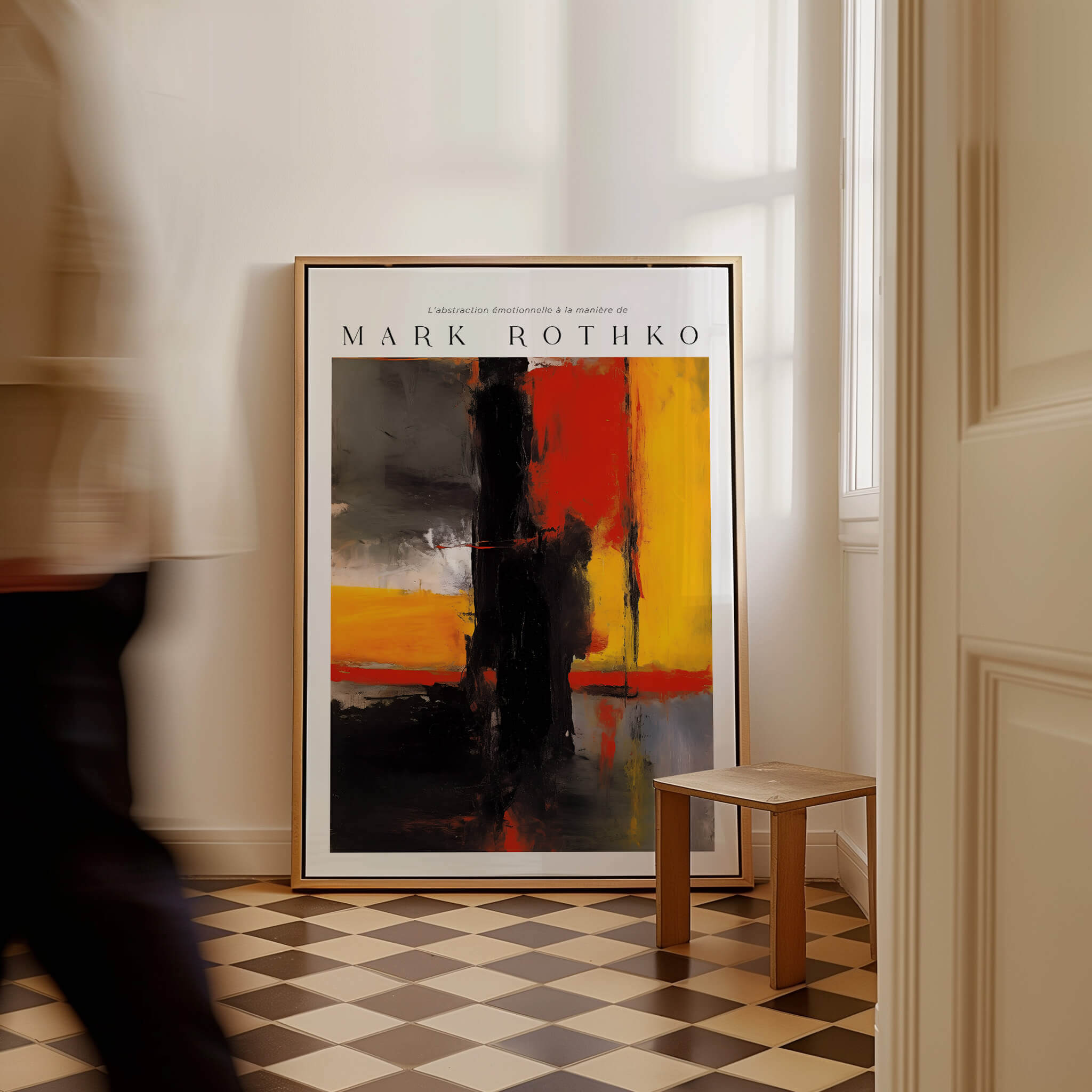 Mark Rothko Style Bold Black and Yellow Abstract Canvas Art Print displayed in a stylish interior setting.