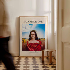 Salvador Dali Portrait Mrs Mary Sigall 1948 Surrealist Woman Art Print Poster displayed elegantly in a hall.