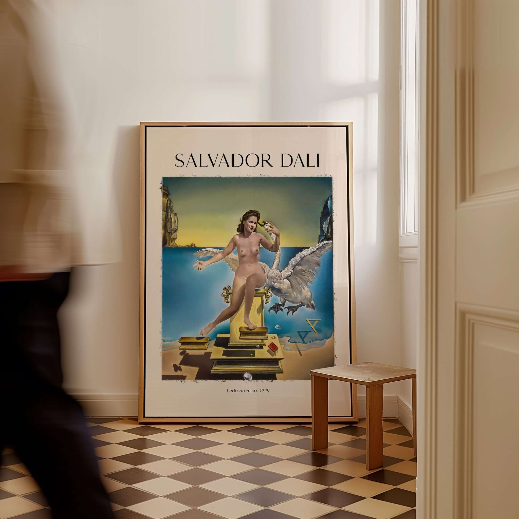 Salvador Dali Leda Atomica 1949 Surrealist Mythology Art Print Swan Poster Nuclear Mysticism displayed in a modern interior.