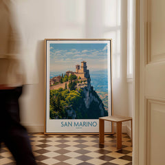 San Marino Poster | Canvas Print showcasing a dramatic view of the historic hilltop fortress in San Marino.