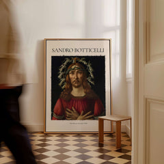 Botticelli Man of Sorrows Christ Art Print Religious Renaissance Painting Poster displayed in a stylish interior.