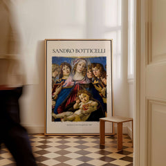 Botticelli Madonna of the Pomegranate Art Print Religious Virgin Mary Child Poster Angels in a stylish setting.