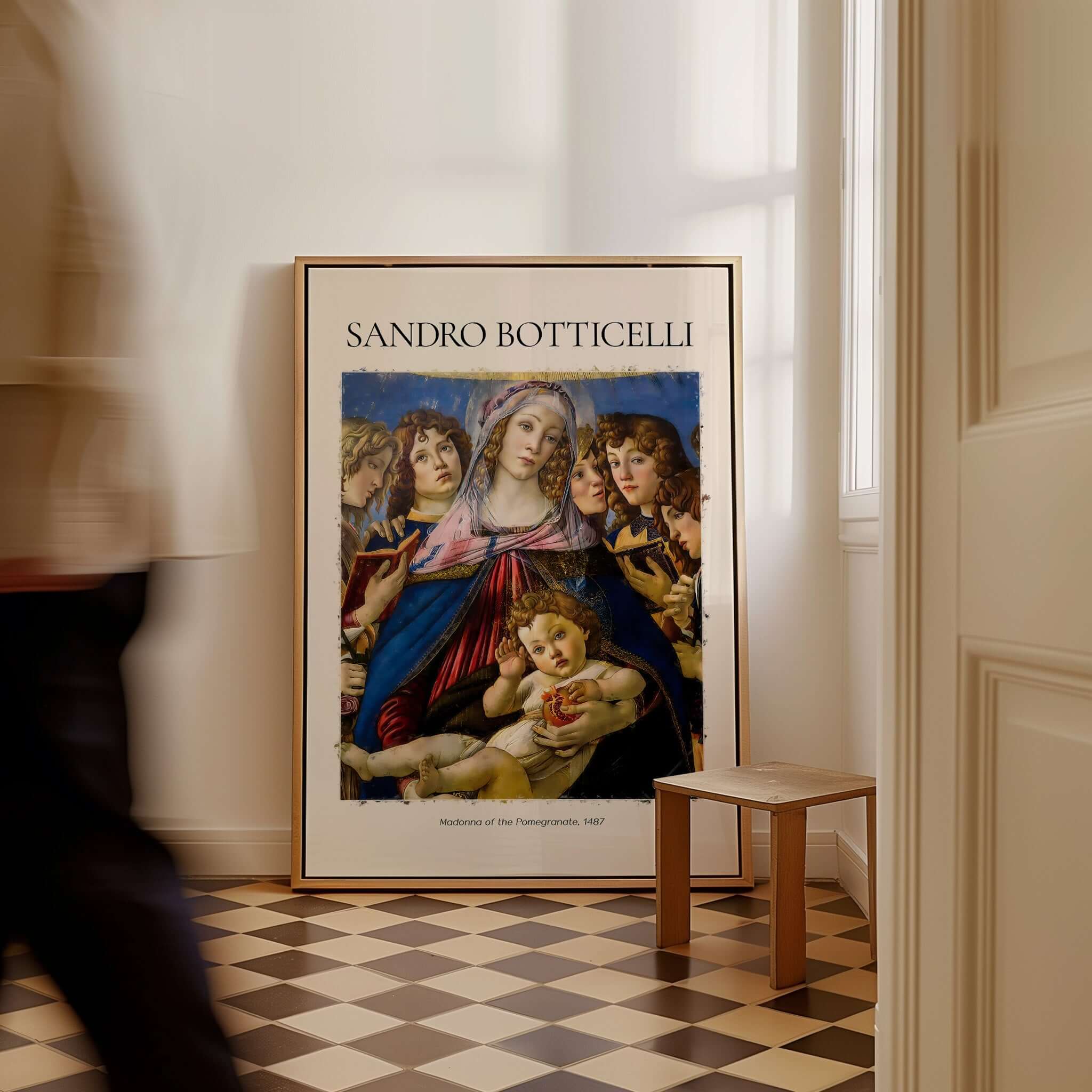 Botticelli Madonna of the Pomegranate Art Print Religious Virgin Mary Child Poster Angels in a stylish setting.