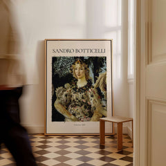 Botticelli Primavera Detail Flora Art Print Renaissance Allegory Spring Poster displayed in a stylish interior setting.