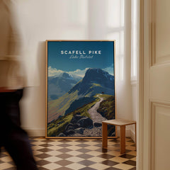 Scafell Pike Lake District Wall Art Print | English Mountain Peak Travel Poster displayed in a stylish interior.