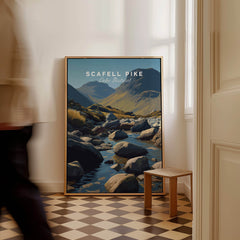 Scafell Pike Poster Lake District Wall Art Print displayed in a stylish interior setting, capturing majestic mountains and serene landscapes.
