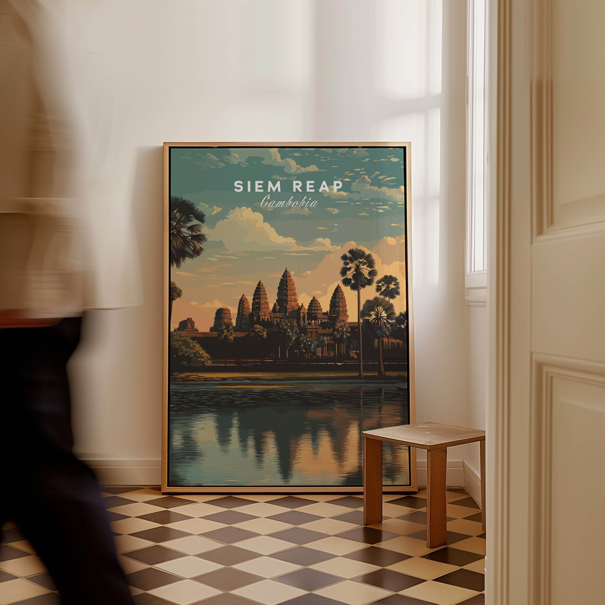 Siem Reap Poster Cambodia | Angkor Wat Temple Wall Art Print showcased in a stylish interior setting.