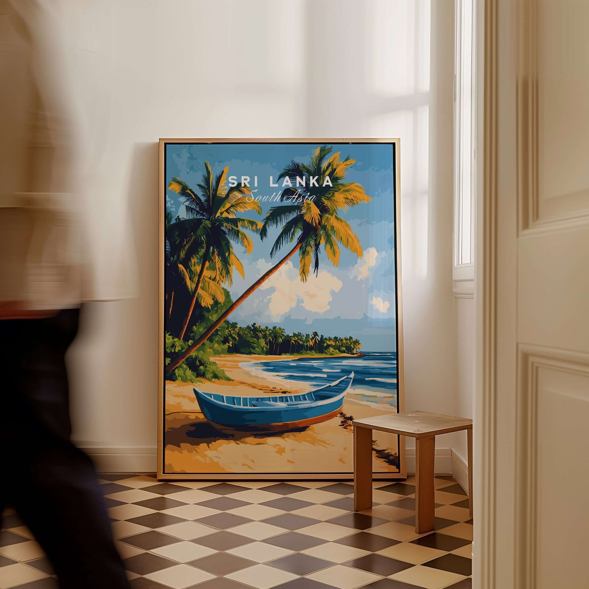 Sri Lanka Beach Scene Art - Tropical Island Print, Palm Tree Wall Decor featuring palm trees and a beach scene.